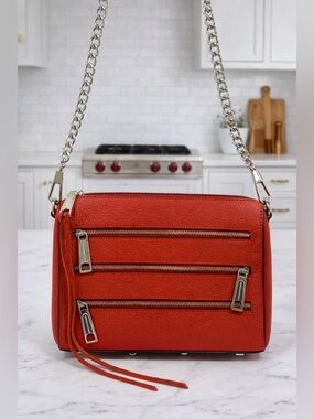 Rebecca Minkoff Red Pebbled Leather Multi Zip Crossbody Silver Hardware